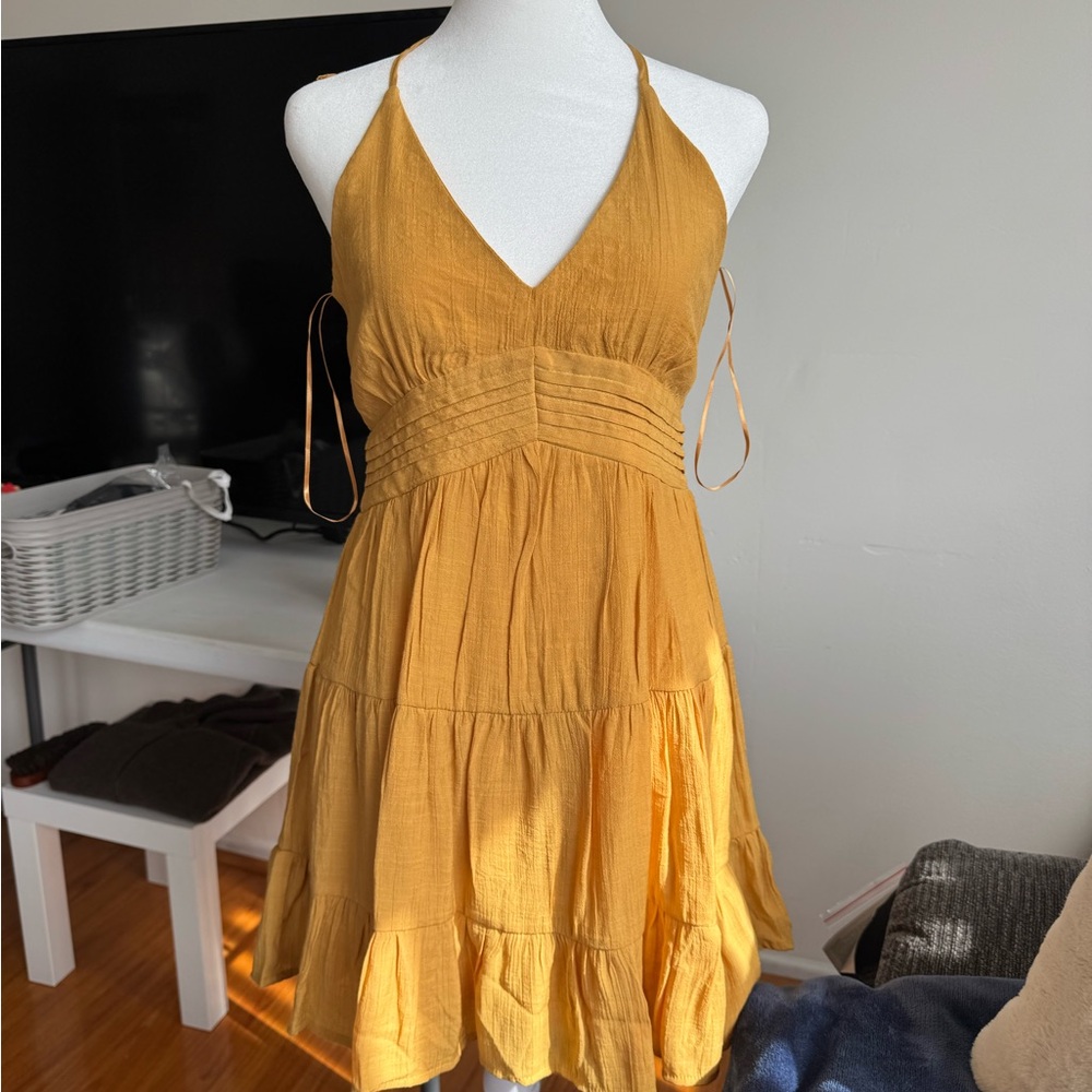 Blue Rain Mustard Halter Mini Dress